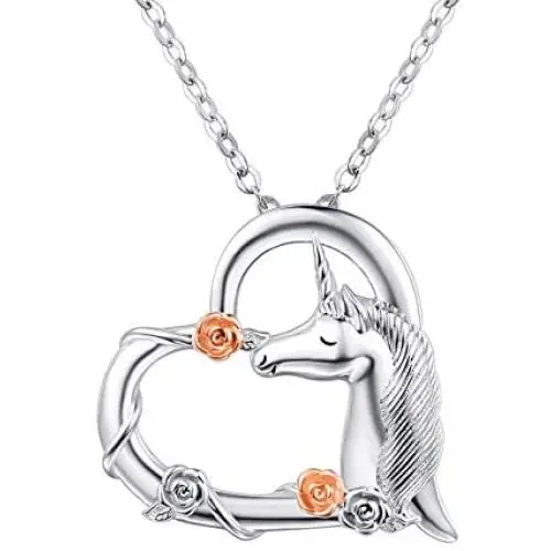 TANGPOET Unicorn Necklace for Girls S925 Sterling Silver Unicorns Gifts Heart Pendant Jewelry for Women Daughter Teens