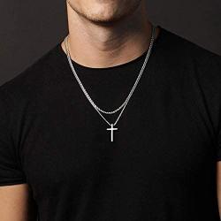 Ursteel Cross Necklace for Men, Silver Black Gold Stainless Steel Cross Pendant Necklace for Men, 16-30 Inches Box Chain