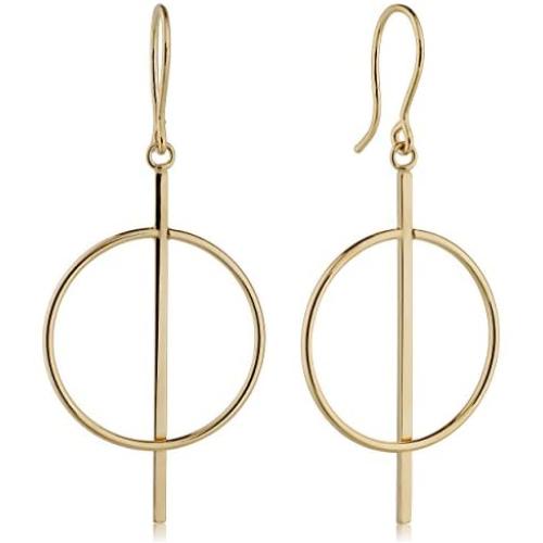 Kooljewelry 14k Yellow Gold Circle and Bar Drop Earrings, 1.7 inch