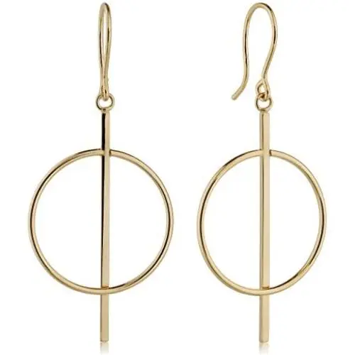 Kooljewelry 14k Yellow Gold Circle and Bar Drop Earrings, 1.7 inch Kooljewelry 14k Yellow Gold Circle and Bar Drop Earrings, 1.7 inch