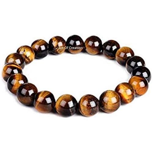 Art of Creation Tibetan Natural Tiger Eye Gemstone Mala Bracelet 8 mm Stretchy Chakra Stones Healing Crystal Quartz Success Money Prosperity Good Luck Bracelet Women Men Girls Gifts (Unisex)