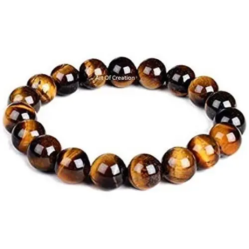 Art of Creation Tibetan Natural Tiger Eye Gemstone Mala Bracelet 8 mm Stretchy Chakra Stones Healing Crystal Quartz Success Money Prosperity Good Luck Bracelet Women Men Girls Gifts (Unisex)