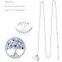 Sterling Silver Tree of Life Necklace for Her Birthday Gifts March Birthstone Aquamarine Jewelry Blue Sapphire Simulated Diamond Pink Tourmaline Citrine Garnet Necklace