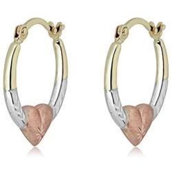 AVORA Gold Heart Creole Hoop Earrings - 10K 3-Tone or 14K/10K Yellow Gold