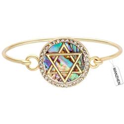 MANZHEN Jewish Charm Star of David Abalone Shell Wire Openable Crystal Bangle Bracelet