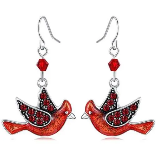 Fun Cardinal jewelry Red Bird Dangle Earrings Silver Plated Dangling Christmas Earrings Gifts Holiday Party Decorations with Message Card & Velvet Bag Fun Cardinal jewelry Red Bird Dangle Earrings Silver Plated Dangling Christmas Earrings Gifts Holiday Party Decorations with Message Card & Velvet Bag