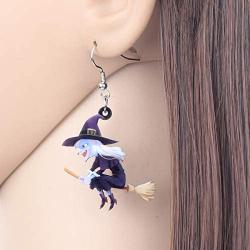 NEWEI Acrylic Animal Sweet Halloween Broomstick Witch Earrings Drop Dangle Fashion Jewelry for Women Girls Teens Gift Charms