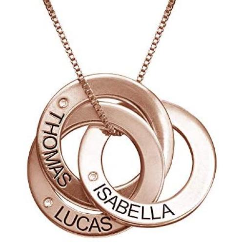MyNameNecklace Russian Ring Engraved Name Necklace with Diamonds Personalized 3 Circles Discs Inscription Customization Mothers Day Jewelry Gift…