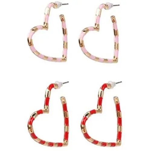 2 Pairs Heart Shaped Hoop Earrings Hollow Colorful Enamel Stripe Statement Dangle Earrings Fashion Loop Earrings for Women Girls Party Jewelry 2 Pairs Heart Shaped Hoop Earrings Hollow Colorful Enamel Stripe Statement Dangle Earrings Fashion Loop Earrings for Women Girls Party Jewelry