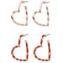 2 Pairs Heart Shaped Hoop Earrings Hollow Colorful Enamel Stripe Statement Dangle Earrings Fashion Loop Earrings for Women Girls Party Jewelry