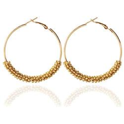 ONLYJUMP Bohemian Beaded Hoop Earrings for Women Girls Vintage Colorful Boho Big Round Circle Gold Plated Dangle Drop Statement Earring