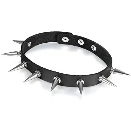 Flongo Gothic Black Rivet Leather Spiked Necklace Neckband Choker, Unisex Spike Studded Punk Rock Biker Wide Strap Leather Collar Necklace, Rivets Spiked Accent Leather Choker (Newest Upgrade Model)