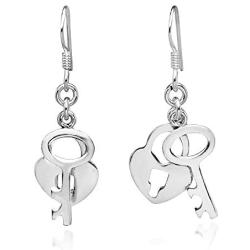 Romantic Key to My Heart .925 Sterling Silver Dangle Earrings