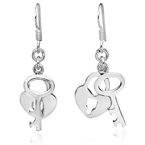 Romantic Key to My Heart .925 Sterling Silver Dangle Earrings Romantic Key to My Heart .925 Sterling Silver Dangle Earrings