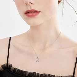 FANZE Womens 925 Sterling Silver Cubic Zirconia Initial Alphabet A-Z 26 Letters Pendant Necklace Birthday Gift