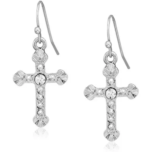 1928 jewelry silver tone crystal accent religious crucifix cross drop earrings 1928 jewelry silver tone crystal accent religious crucifix cross drop earrings