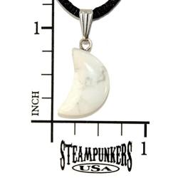 Steampunkers USA Celestial Collection - 18mm Crescent Moon Howlite White Grey - 20-22 Inch Adjustable Black Cord – Crystal Gemstone Collectibles Carved Necklace Handmade Charm