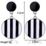 JUESJ Black White Striped Dangle Earrings - Retro Cute Striped Ball Checkered Circle Tag Pendant Earrings