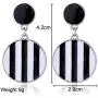 JUESJ Black White Striped Dangle Earrings - Retro Cute Striped Ball Checkered Circle Tag Pendant Earrings JUESJ Black White Striped Dangle Earrings - Retro Cute Striped Ball Checkered Circle Tag Pendant Earrings