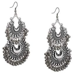Zephyrr Fashion Turkish Style Beaded Layered Chandbali Earrings Statement Jewelry for Women (JAE-4887)
