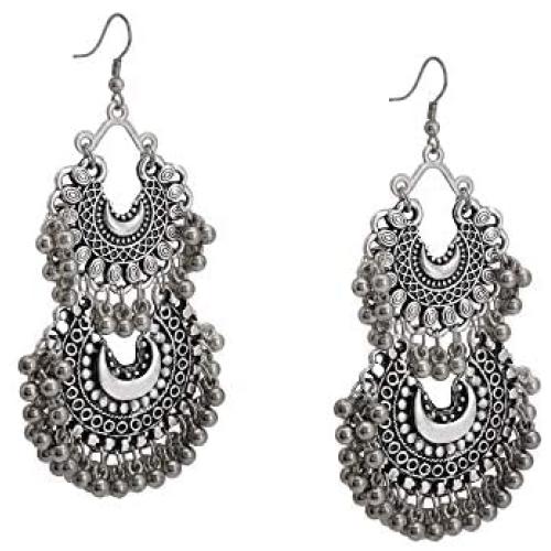 Zephyrr Fashion Turkish Style Beaded Layered Chandbali Earrings Statement Jewelry for Women (JAE-4887)