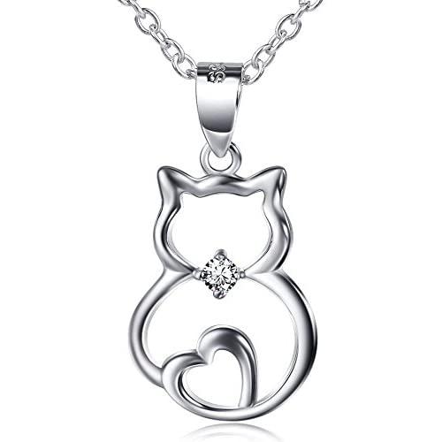 Sterling Silver Cute Cat Lover Gift Cat Pendant Necklace for Women Teen Girls, 18 Inches