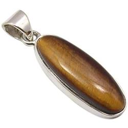 SilverStarJewel Tigers Eye tcw 8.0 Necklace Pendant 1.3'' Solid Sterling Silver Gemstone Gift