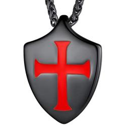 Richsteel Medieval Knights Templar Seal Medallion Saint-Omer Pewter/Cross Shield Necklace for Men Women Stainless Steel/18K Gold Plated/Black Amulet Jewelry(Send Gift Box)