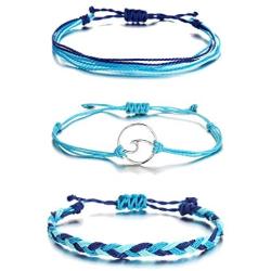 String Wave Ankle Bracelets for Women Adjustable Compass Bracelets Waterproof Handmade Strand Braided Rope Sunflower Boho Bracelet Set Women Teen Girls