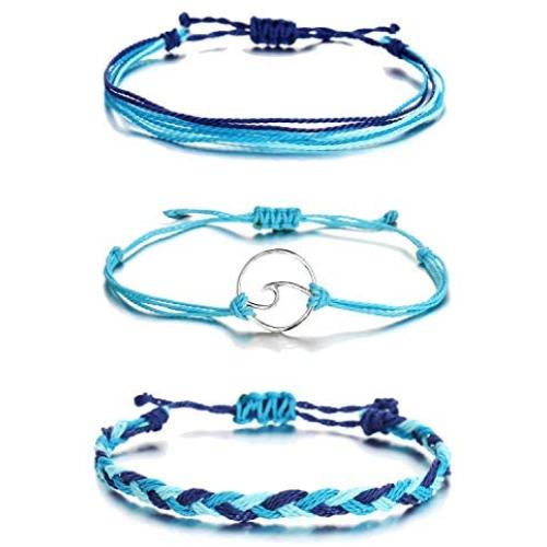 String Wave Ankle Bracelets for Women Adjustable Compass Bracelets Waterproof Handmade Strand Braided Rope Sunflower Boho Bracelet Set Women Teen Girls