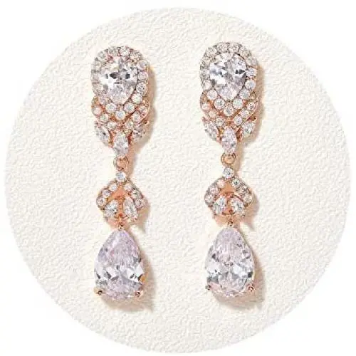 SWEETV Teardrop Wedding Bridal Earrings for Brides Birdesmaids, Crystal Drop Dangle Earrings for Women Wedding Bridal Jewellery, Silver/Rose Gold SWEETV Teardrop Wedding Bridal Earrings for Brides Birdesmaids, Crystal Drop Dangle Earrings for Women Wedding Bridal Jewellery, Silver/Rose Gold