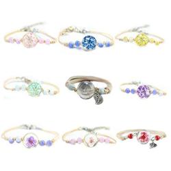 The Woos 9 Pcs Cute Handmade Friendship Bracelets Natural Dried Flower Dandelion Beaded Bracelet Adjustable Braided String Glass Ball Pendant Rope Bohemian Bracelets Bangles for Women Girls Jewelry
