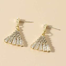 Sinkcangwu Rhinestone Steel Geometric Dangle S925 Earrings For Women Gold Hollow Out Sector Leaf Bohemian Earrings Jewelry