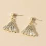 Sinkcangwu Rhinestone Steel Geometric Dangle S925 Earrings For Women Gold Hollow Out Sector Leaf Bohemian Earrings Jewelry