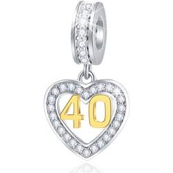 EMOSTAR 16 18 20 21 25 28 30 40 45 50 60 Birthday Charms fit European Bracelet, Dangle 18K Golden Number Heart Pendant with CZ, Anniversary Gifts for Women/Girls