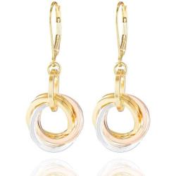 Tricolor Love Knot Everyday Dangle Lever-back Earrings with 925 Sterling Silver and 14K Yellow and Rose Gold-Filled Circles Unique Three Tone Jewelry Gift Idea for Women