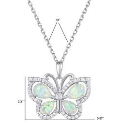 FANCIME Valentines Day Gifts 925 Sterling Silver White Created Opal Butterfly Necklace Cubic Zirconia CZ Fine Jewelry Gifts For Women Girls 16+2'' Extender (Butterfly)