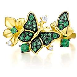 Santuzza Butterfly Ring 925 Sterling Silver Green Spinel Gold Star Flower Dangle Rings Jewelry for Women
