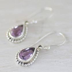 NOVICA Teardrop Shape Amethyst .925 Sterling Silver Dangle Earrings Radiant Lilac