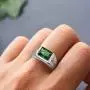 BONLAVIE Mens Wedding Engagement Rings Emerald Cut 8x10mm Created Black Onyx Green Emerald White Cubic Zirconia 925 Sterling Silver 11mm Bands Size 6-12