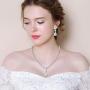 EleQueen Womens Cubic Zirconia Teardrop Bridal Necklace Sets Dangle Earrings Clear Silver-Tone