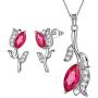 Aurora Tears Rose Flower Necklace/Earrings Sets Women Red Ruby-Stone Tulip July Birthstone Jewelry Sets Crystal Girls Dating Pendant/Studs Sets DS0064R