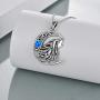 POPKIMI Sterling Silver Wolf Jewelry Howling Wolf Pendant Necklace Opal Moon for Wolf Lover Women Men