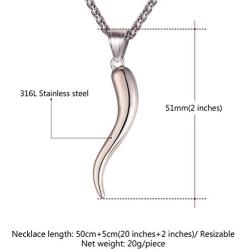 Greendou Fashion Jewelry Stainless Steel Italian Horn Charm Lucky Talisman Pendant Necklace