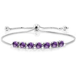 Gem Stone King Purple Amethyst 925 Sterling Silver Adjustable Bracelet 2.52 Ctw Gemstone Birthstone