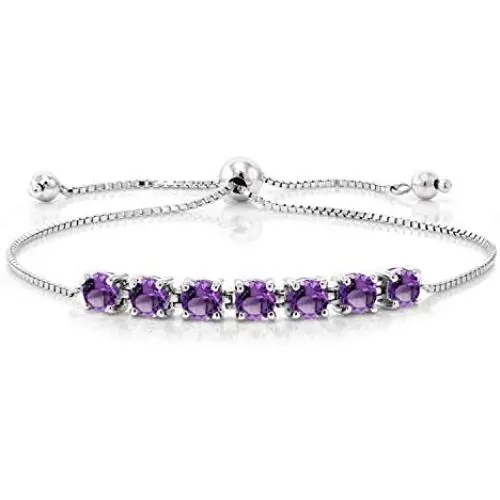Gem Stone King Purple Amethyst 925 Sterling Silver Adjustable Bracelet 2.52 Ctw Gemstone Birthstone Gem Stone King Purple Amethyst 925 Sterling Silver Adjustable Bracelet 2.52 Ctw Gemstone Birthstone
