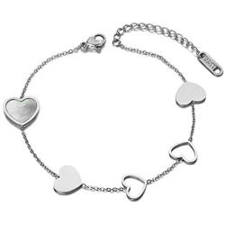 AAABBB Trendy Shell Heart Charm Anniversary Bracelet Stainless Steel Chain & Link Women Bracelets