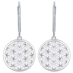 JO WISDOM 925 Sterling Silver Flower of Life Drop&Dangle Leverback Earrings