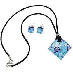 GlassOfVenice Murano Glass Venetian Reflections Necklace and Earrings Set - Aqua Blue