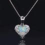 CiNily Ladies Angel Wing Necklace-White Opal Pendant Necklace Embellished with Cubic Zirconia Heart Shape Jewelry Gifts for Women Mom Girls
